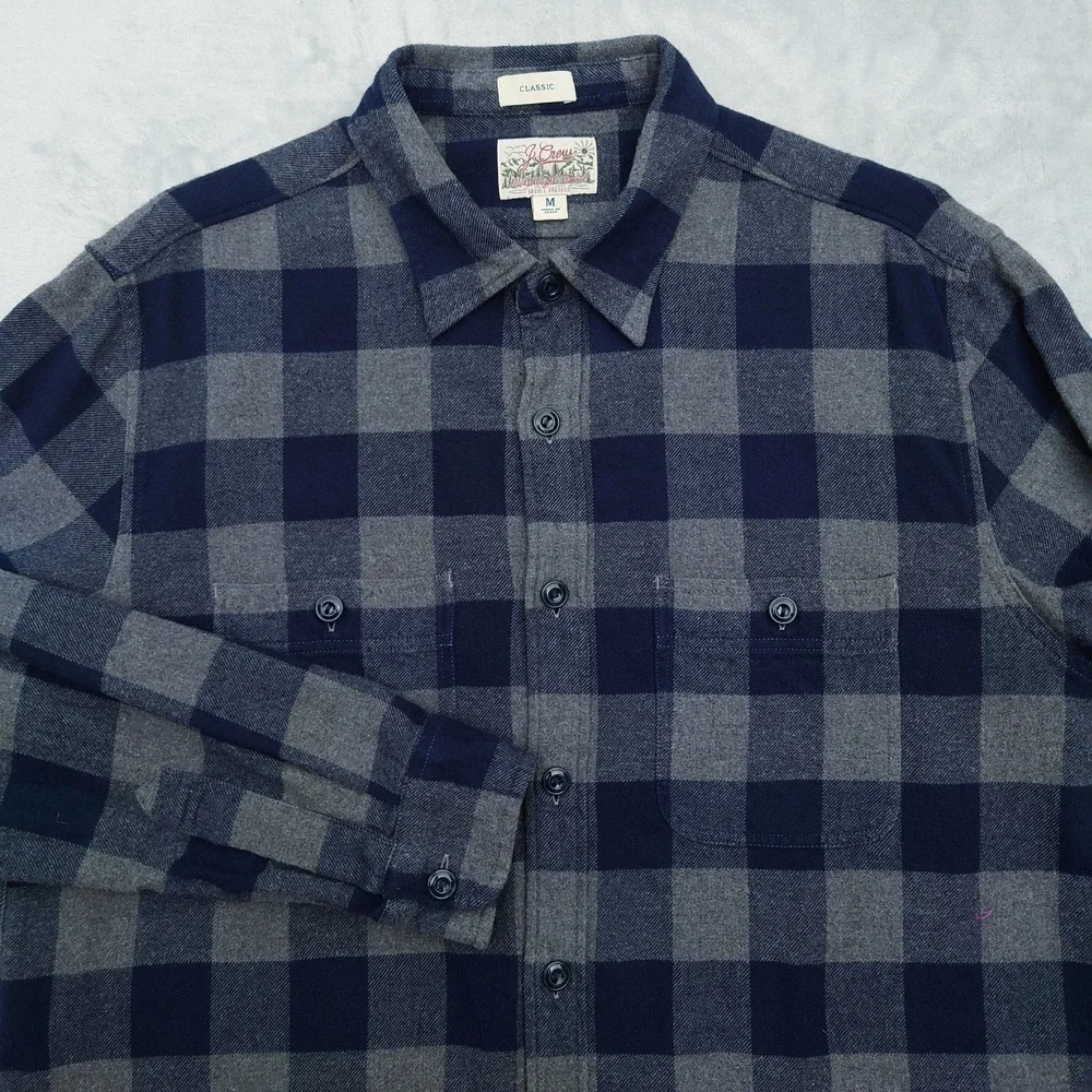 J.CREW Mid Weight Flannel Shirt Mens M Blue Buffalo Check Classic Fit BJ498